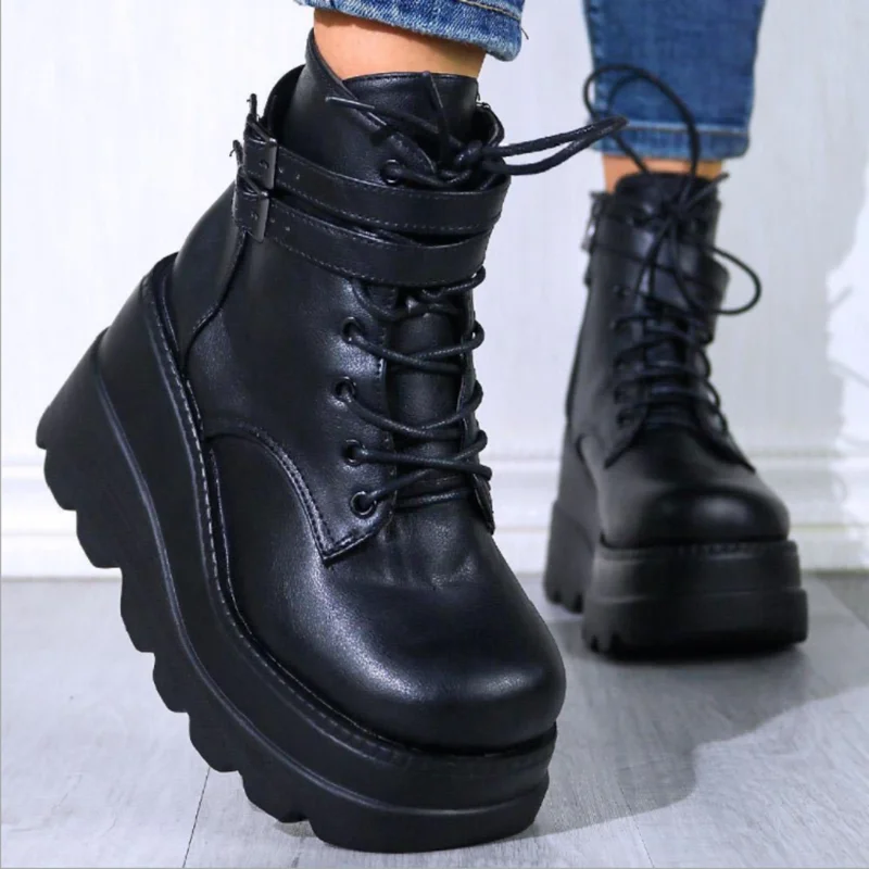 Top Trends: Gothic Black Boots Ankle Shoes On Heels Platform Sneakers Chunky For Women 2023 Luxury Designer Casual New Rock Booties Trendyol Shoppable Styles