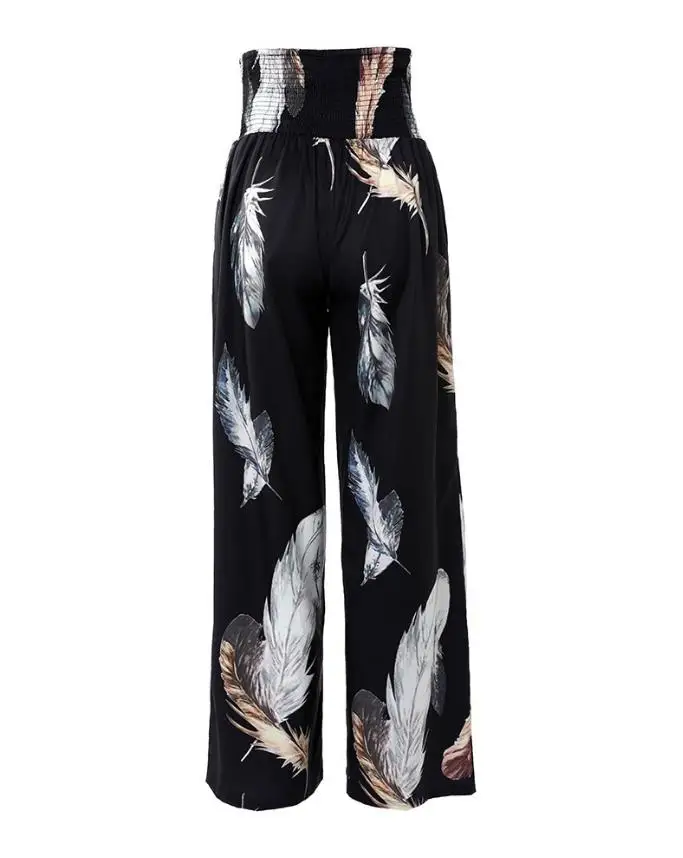 Top Trends: Casual Chic Feather Print High Waist Wide Leg Pants Pocket Shirred Design Daily Vacation Fashion Women's Pants Shoppable Styles - Image 4