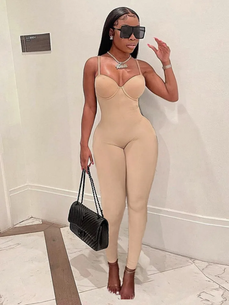 Top Trends: White Jumpsuit Women One Piece Outfits Elegance Bodysuit High Waist Y2k Clothes Overalls Bra Pad Sleeveless Bodycon Overol Mujer Shoppable Styles