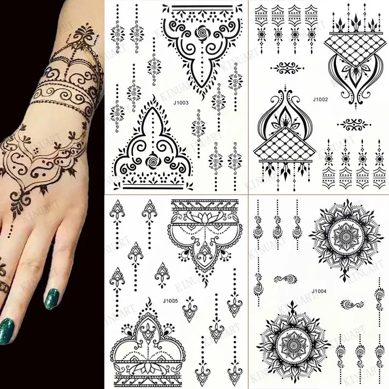 Top Trends: Black Henna Tattoo Stickers For Hands Temporary Tattoos For Women Body Lace Tatoo Temporari Waterproof Fake Tattoo Hena Shoppable Styles