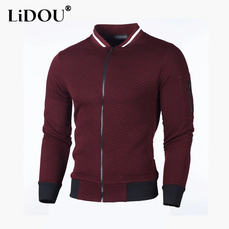 Top Trends: 2023 Spring Autumn Solid Color Stand Collar Long Sleeve Jacket Man Casual Loose Zipper Waffler Screw Thread All-match Cardigan Shoppable Styles