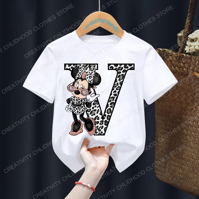 Top Trends: New Minnie Letter A B C D Children T-shirt Kawaii Disney T Shirt Anime Cartoons Casual Clothes Kid Girl Boy Short Sleeve Top Tee Shoppable Styles