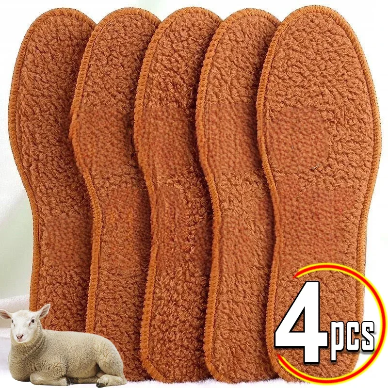 Top Trends: 4pcs Winter Wool Insoles Soft Plush Warm Thicken Foot Thermal Shoe Insole For Women Men Breathable Snow Boots Shoes Heat Pads Shoppable Styles