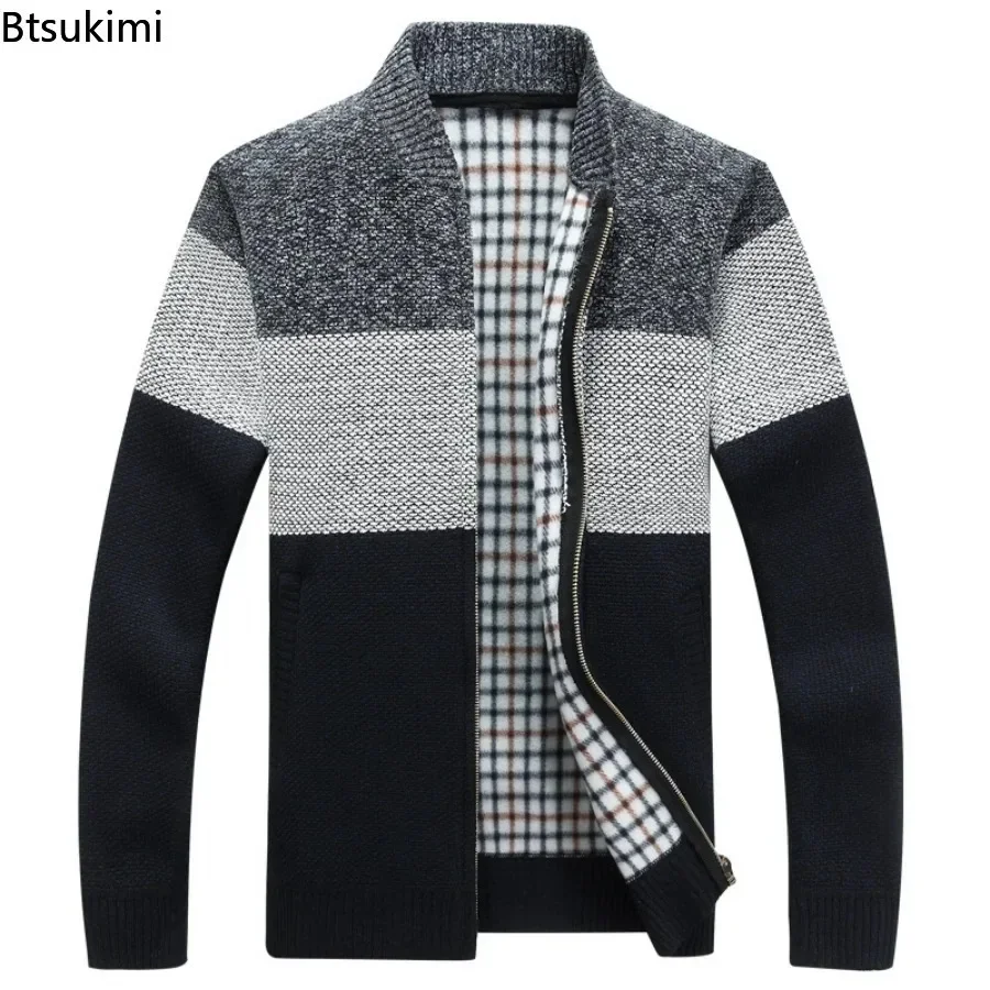 Top Trends: 2024 Autumn Winter Men&#039;s Knitted Jackets Thick Soft Long Sleeve Warm Sweater Coat Stand Collar Fall Tide Casual Cardigan Male Shoppable Styles