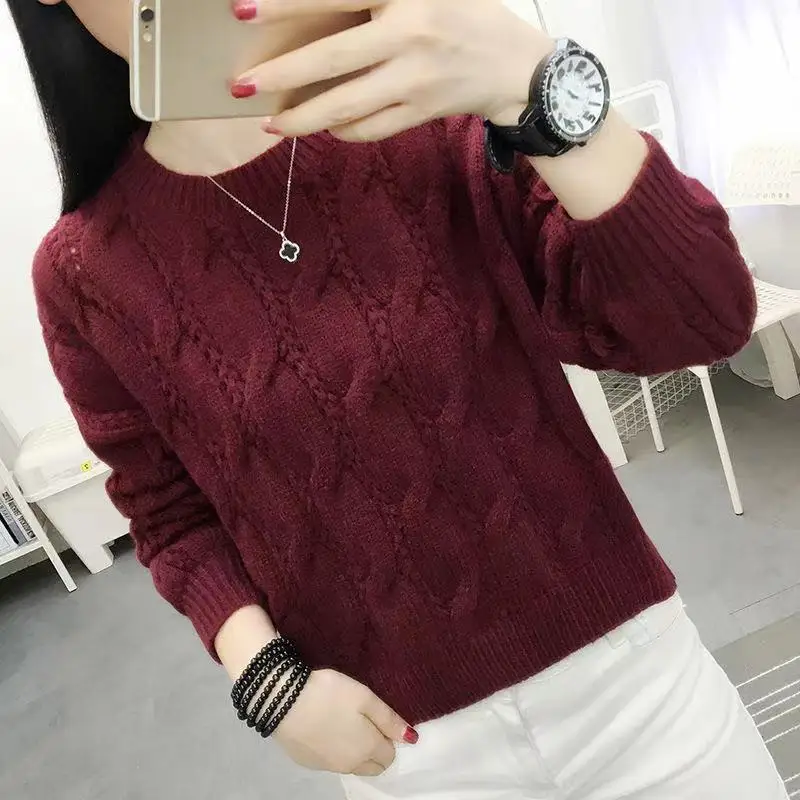 Top Trends: Fashion O-Neck Solid Color Screw Thread All-match Sweaters Women's Clothing 2022 Autumn New Casual Pullovers Loose Warm Tops Shoppable Styles - Image 3