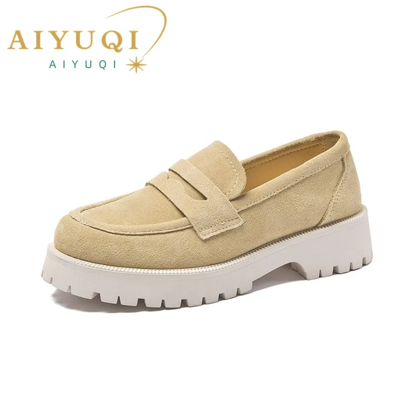 Top Trends: AIYUQI Women Loafers Shoes Suede Genuine Leather 2024 British Style Women's Spring Shoes Thick Bottom Large Size Ladies Shoes Shoppable Styles