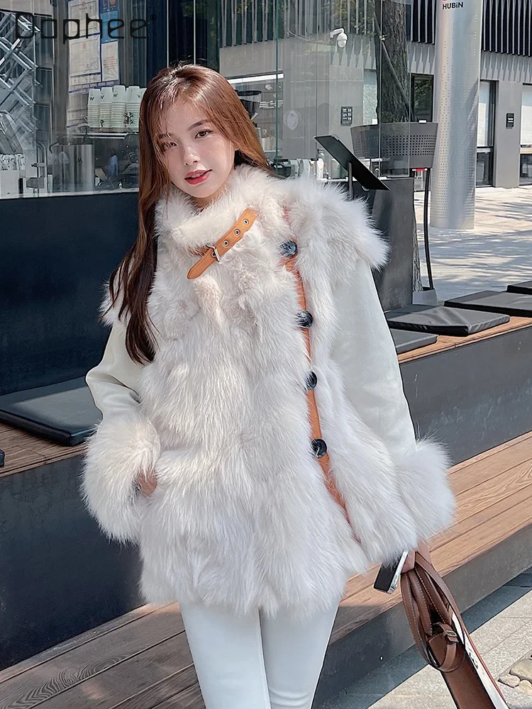 Top Trends: Fashion Color Contrast Faux Fox Fur Fur Coat For Women Winter Mid-Length Stand Collar Long Sleeve Double-Sided Wear Parka Female Shoppable Styles