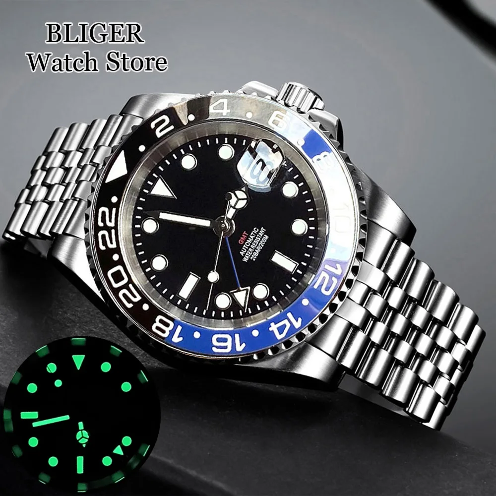 Top Trends: Luxury Dive NH34A 20ATM Waterproof 40mm Black Dial GMT Function NH34 GMT Automatic Watch For Men Jubilee Bracelet Ceramics Bezel Shoppable Styles