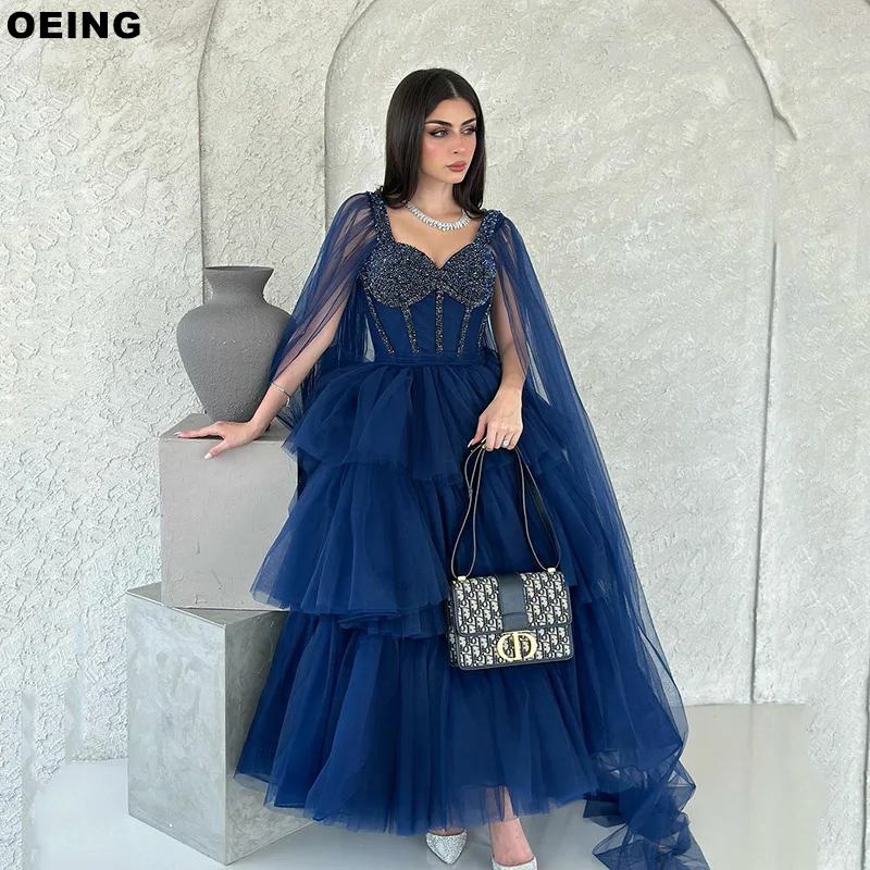 Top Trends: OEING Royal Blue A-Line Prom Dresses Elegant Tulle Tiered Evening Dress Special Occasion Gown With Shawl Vestidos De Novia Shoppable Styles