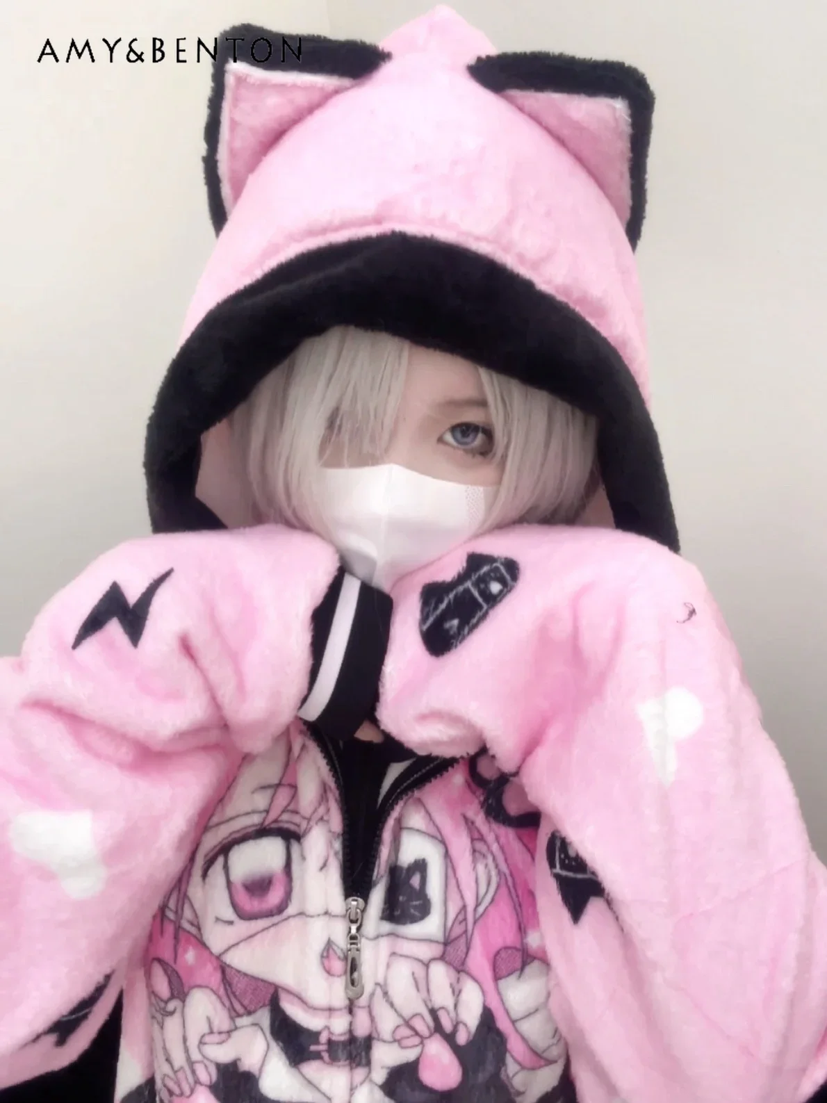 Top Trends: Japanese Harajuku Gothic Anime Print Super Soft Cute Hooded Coat Women Winter New Thick Sweet Zip Up Hoodie Loose Y2K Sweatshirt Shoppable Styles