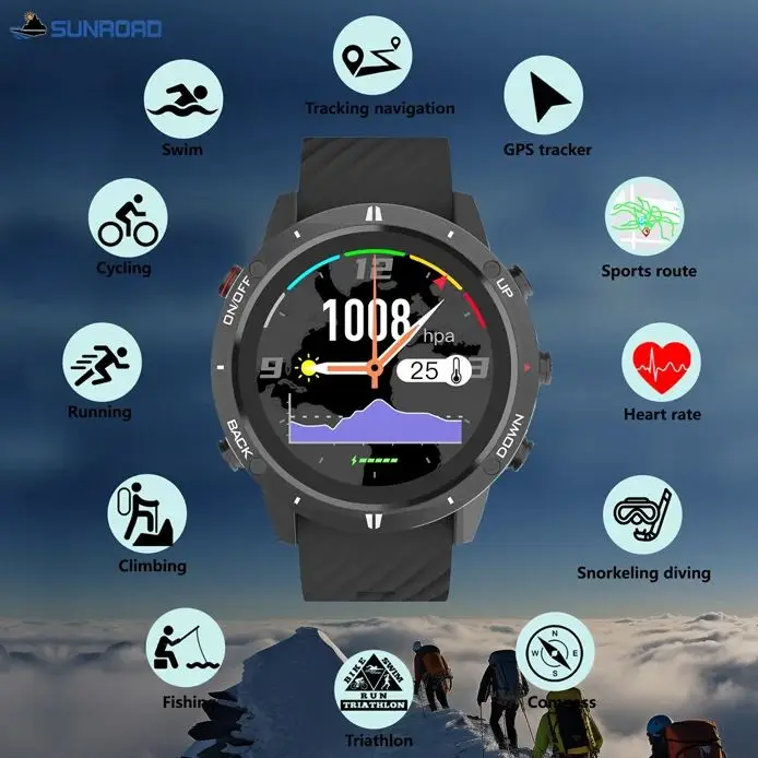 Top Trends: New SUNROAD GPS Fishing Heart Rate Climbining Compass 50M Waterproof Smart Digital Men Watch Shoppable Styles