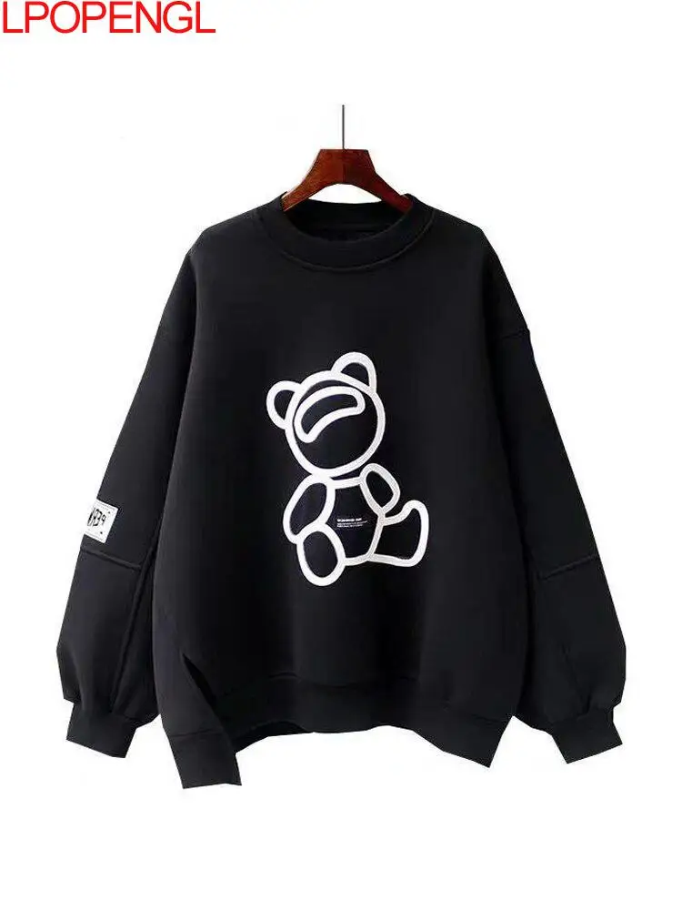 Top Trends: Women Hoodies Korean Kawaii Cartoon Print Female Sweatshirts O Neck Long Sleeve Thick Outwear Oversize Casual Pullovers Top Shoppable Styles