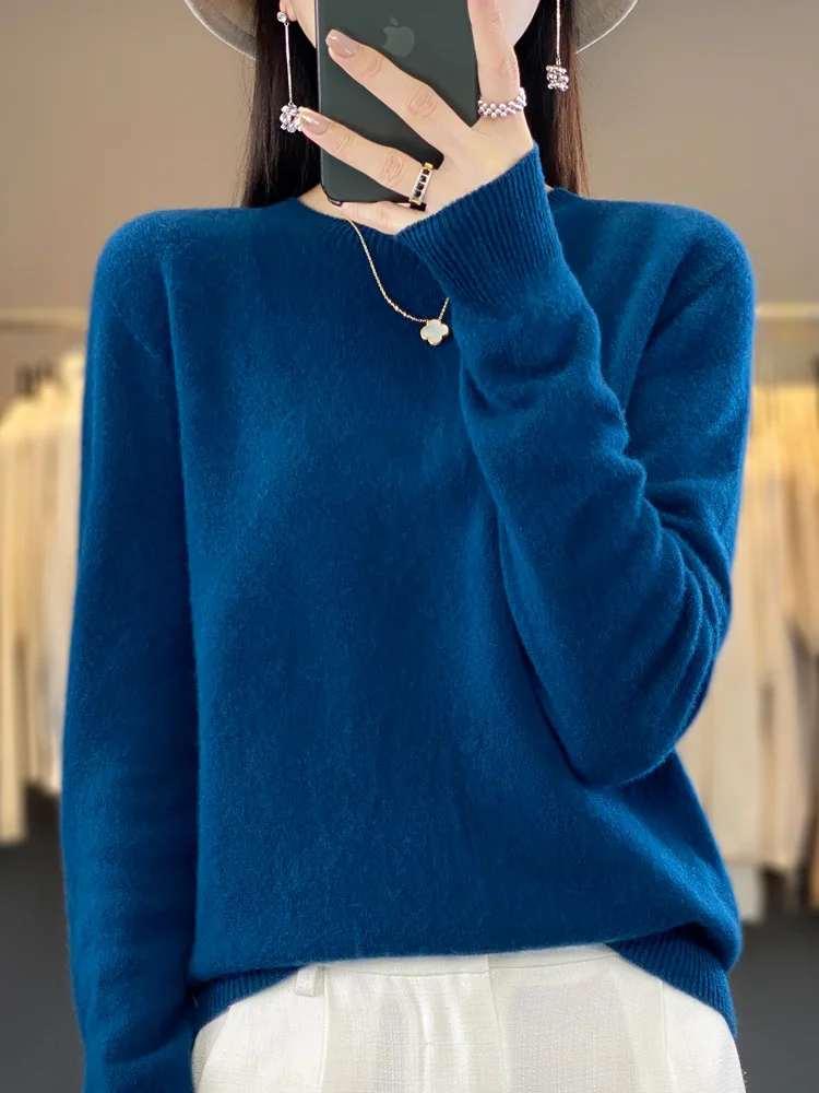 Top Trends: Long Sleeve Women Sweater O-neck Pullover Autumn Winter 100% Merino Wool Basic Solid Knitwear Feamle Clothing Bottom Shirt Tops Shoppable Styles