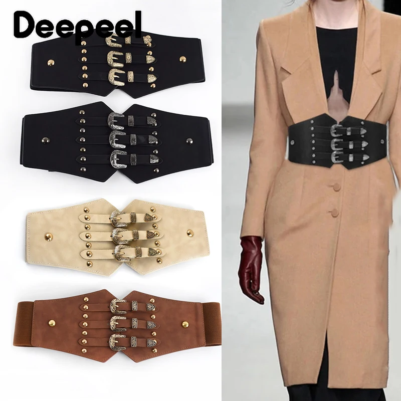 Top Trends: Deepeel 1pc 7.5*70cm Women Vintage Pin Buckle Leather Cummerbunds Fashion Decoration Corset DIY Crafts Luxury Elastic Wide Belt Shoppable Styles