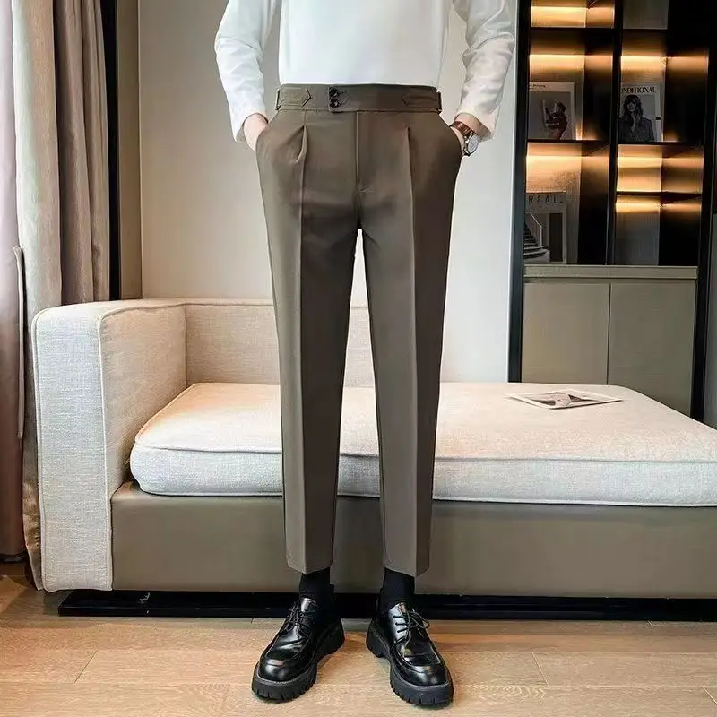 Top Trends: 2023 Spring And Autumn Men&#039;s Solid Color Slim Fit Button Zipper Paris Button Casual Fashion Elegant Commuter Suit Pants Shoppable Styles