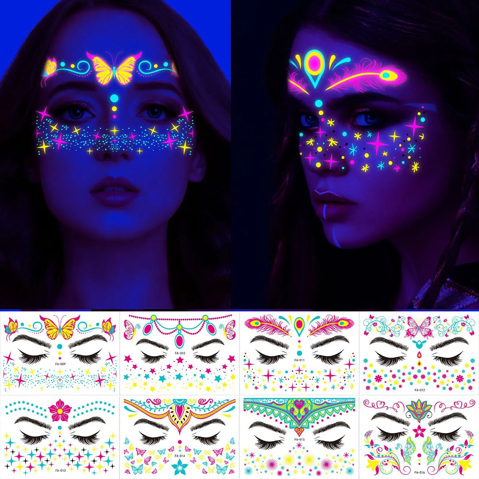 Top Trends: Waterproof Temporary Tattoo Sticker Masquerade Neon Fluorescent Face Sticker Music Festival Glowing Fake Tattoo Makeup Glitter Shoppable Styles