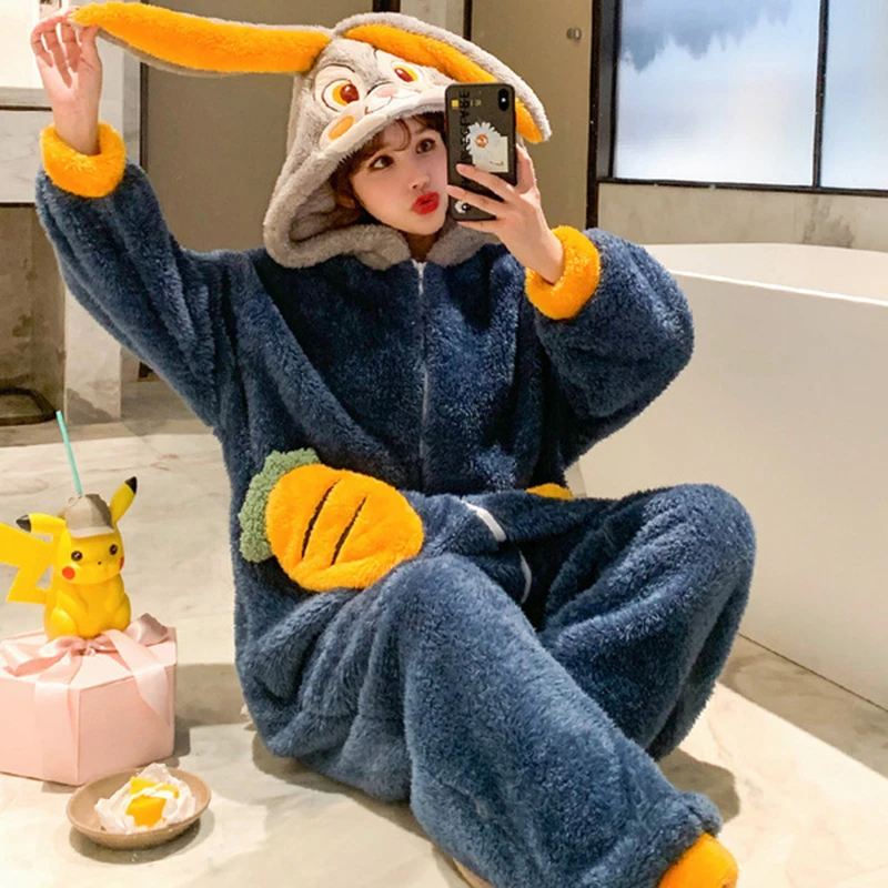 Top Trends: One Piece Pajamas For Women Winter Adults Animal Rabbit Onesies Cute Cartoon Hooded Coral Fleece Sleepwear Cosplay Jumpsuits New Shoppable Styles