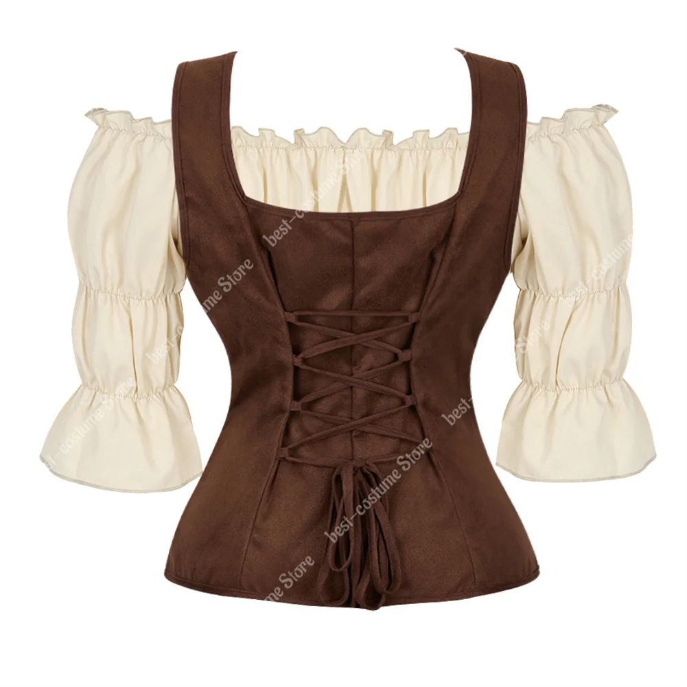 Top Trends: Pirate Costume Women Medieval Vest Cosplay Plus Size Medieval Blouse Tops 2 Pieces Sets Renaissance Vest Brown Black Blue Shoppable Styles - Image 6