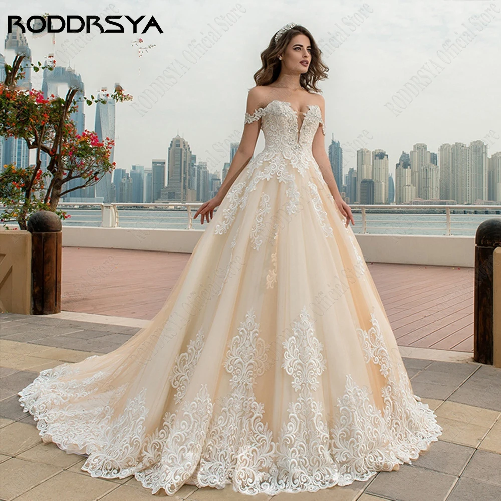 Top Trends: RODDRSYA Light Champagne Exquisite Wedding Dresses Off Shoulder Sweetheart Bride Gowns Lace Applique A-Line Vestidos De Novia Shoppable Styles