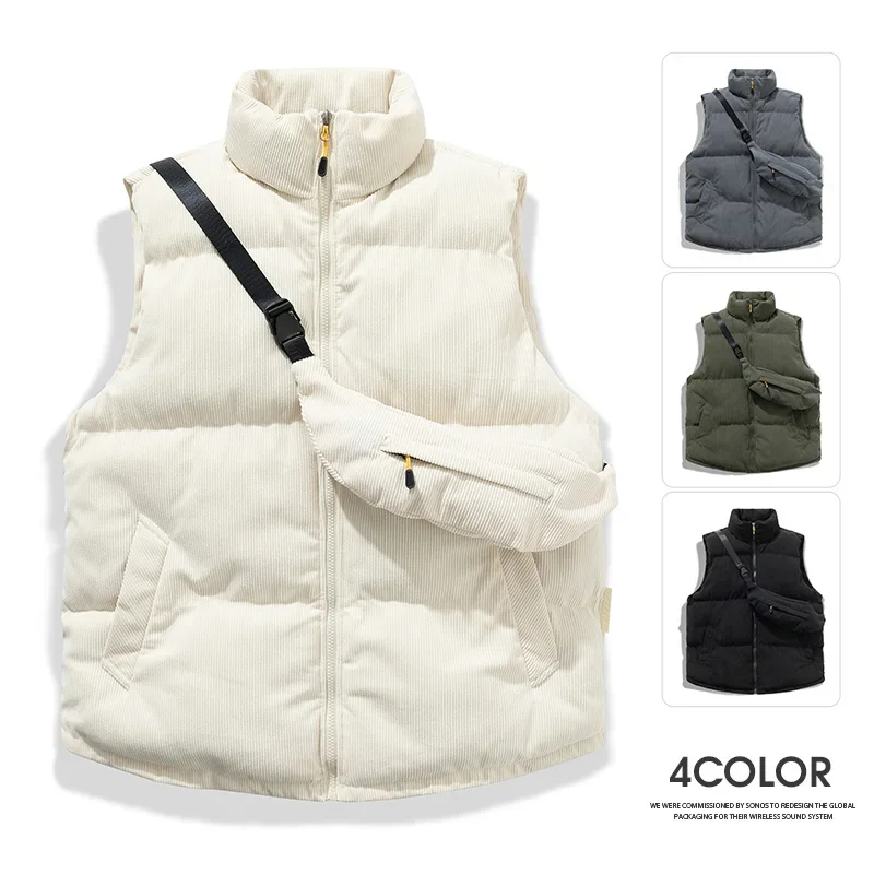 Top Trends: Winter New Corduroy Warm Waistcoat Basic Solid Color Zip-up Coat Sleeveless Jacket Male Outerwear Large Size Loose Vest Jackets Shoppable Styles