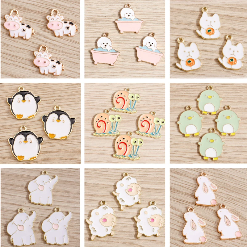 Top Trends: 10pcs / lot Cartoon Enamel Animal Charms For Jewelry Making Rabbit Cat Dog Bear Charms Pendants For DIY Necklaces Earrings Gifts Shoppable Styles