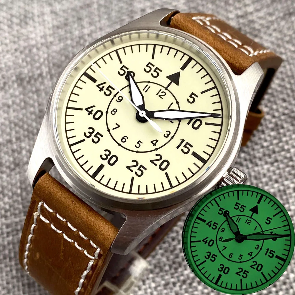 Top Trends: 20bar Diver Vintage Pilot Aviator Mechanical Watch Men S NH35 Movt Cream White Dial Green Super Lume Retro Gift Clock часы Shoppable Styles