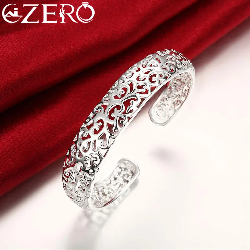 Top Trends: Fine 925 Sterling Silver Hollow Pattern Bangles Bracelets For Women Adjustable Fashion Luxury Jewelry Wedding Party Lady Gift Shoppable Styles