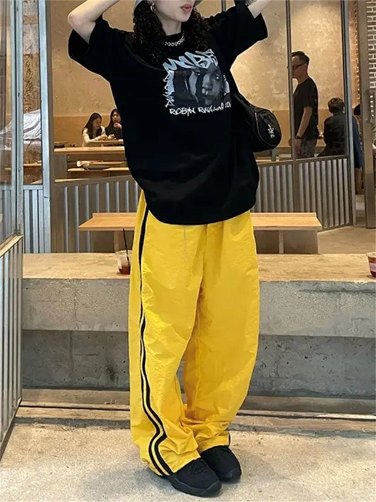 Top Trends: QWEEK Y2K Vintage Yellow Sweatpants Women Streetwear Hip Hop Quick Dry Gray Joggers Oversize American Retro Striped Track Pants Shoppable Styles - Image 2