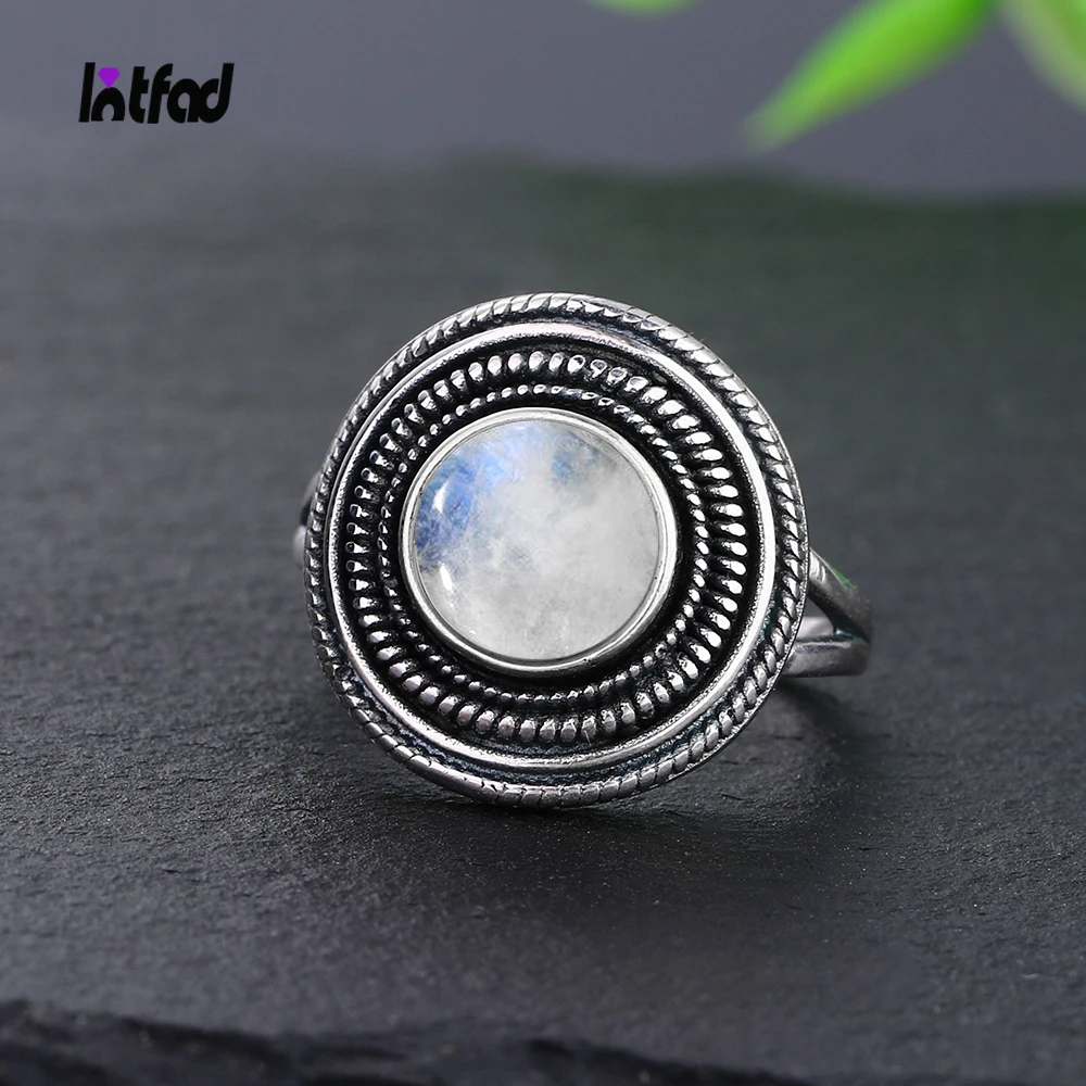 Top Trends: 8MM Round Natural Moonstones Rings Women's S925 Sterling Silver Ring Wholesale Vintage Style Fine Jewelri Shoppable Styles