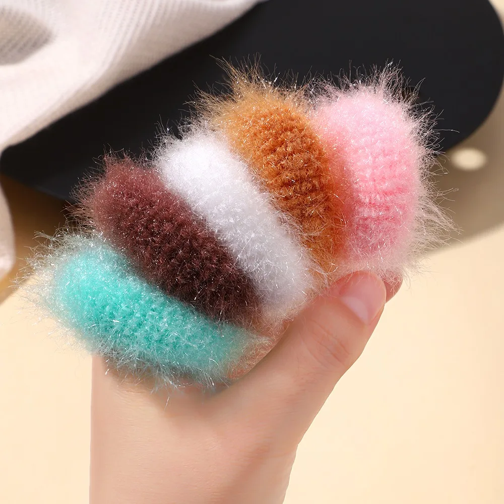 Top Trends: 5Pcs / lot New Elastic Hair Band Hair Tie For Girl Plush Color Matching Hair Rope Ponytail Support Headwear Accessories Wholesale Shoppable Styles - Image 3