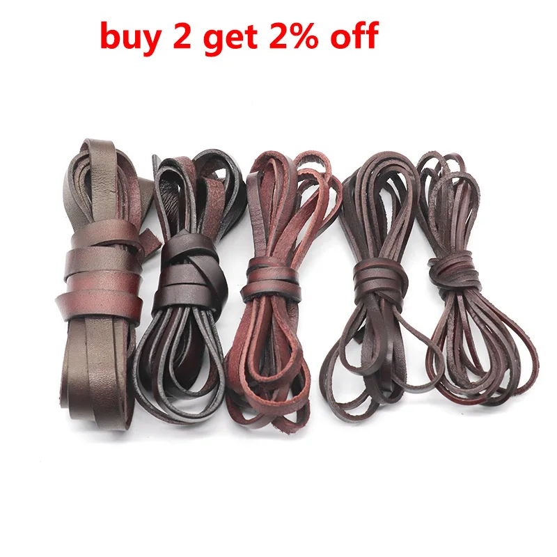 Top Trends: 1 / 2meters Flat Round Genuine Cow Leather Cords Vintage Brown 3 / 4 / 5 / 6 / 8 / 10mm Leather Rope String For Bracelet Jewelry Making Shoppable Styles - Image 3