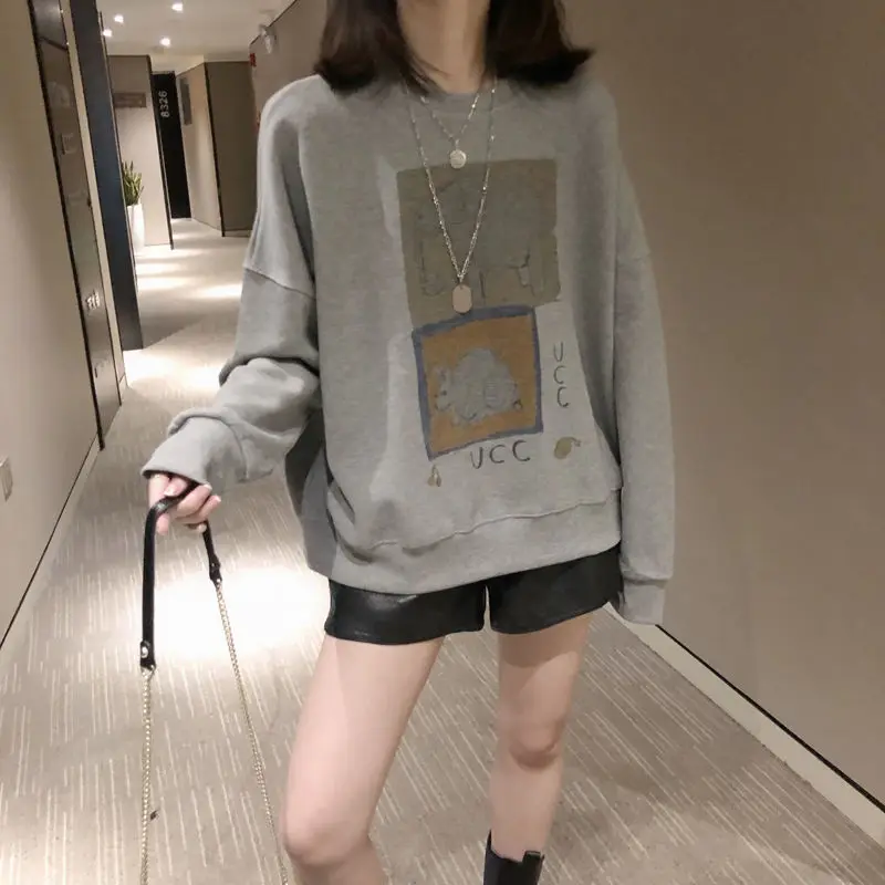 Top Trends: 2023 Spring And Autumn New Thin Grey Round Neck Hoodies Women&#039;s Korean Loose All-match O-collar Long Sleeve Casual Top Trend Shoppable Styles