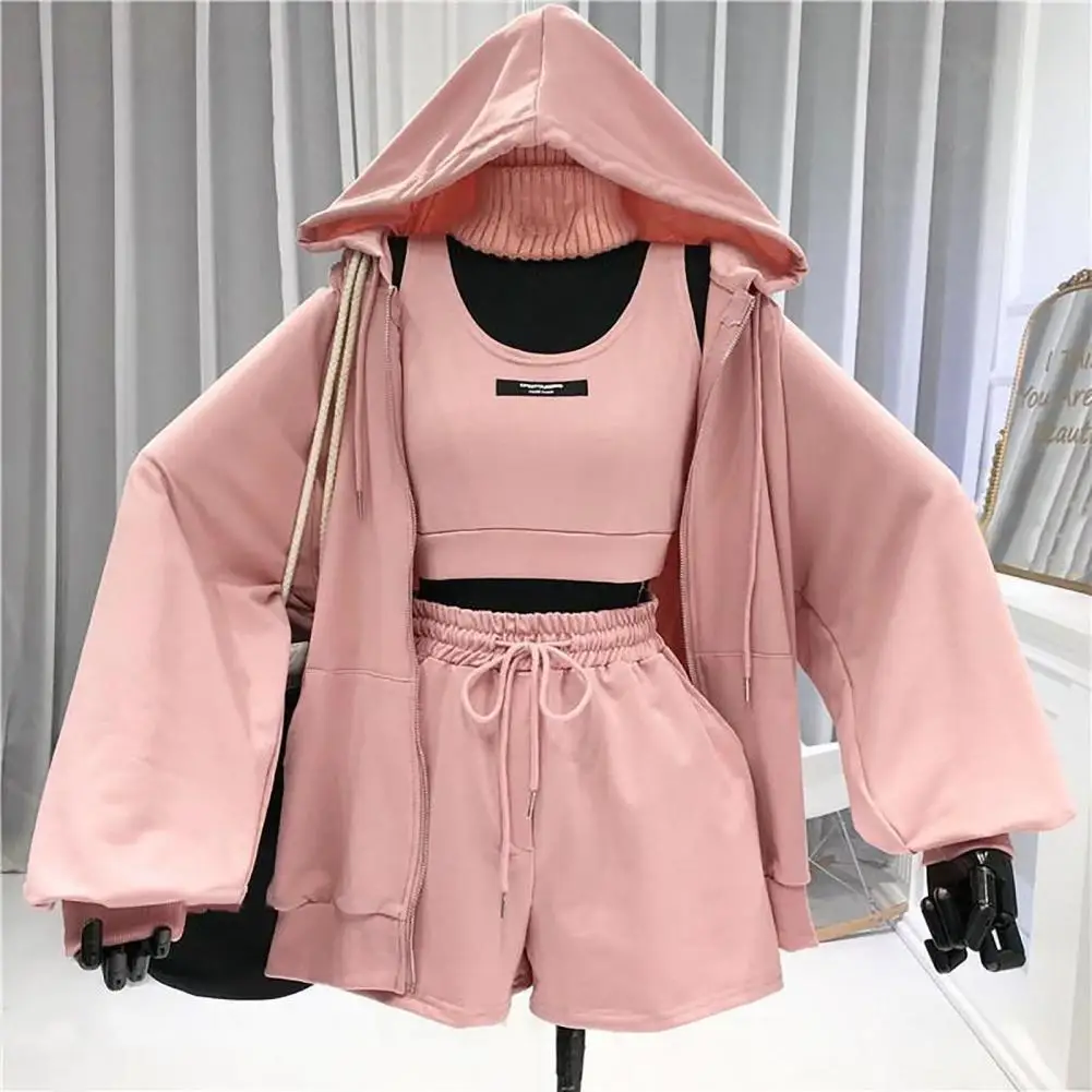 Top Trends: Three Pieces Short Sets Women Hoodie Summer Autumn Drawstring Thin Coat Shorts With Thin Coat Vest Set Sportswear Streetwear Shoppable Styles