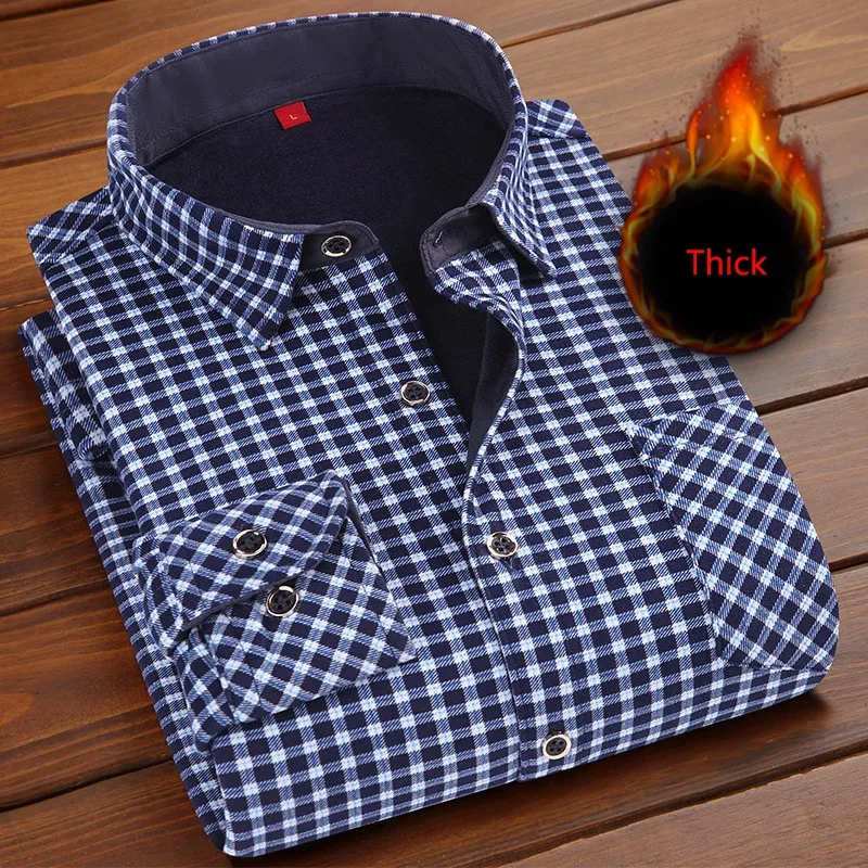 Top Trends: Autumn / Winter New Men's Fashion Long Sleeve Plaid Shirt Fleece And Thick Warm Men's Casual High Quality Large Size Shirt NS4574 Shoppable Styles