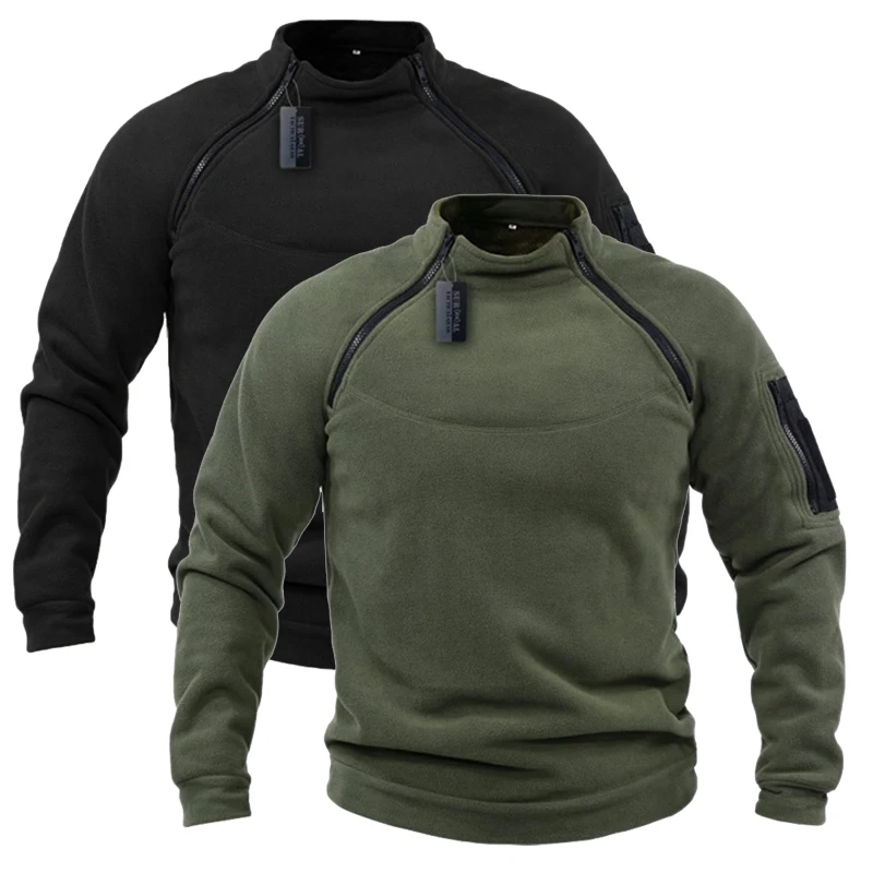 Top Trends: Winter Men&#039;s Standing Collar Fleece Pullover Solid Color Tactical Outdoor Jacket Hunting Clothes Zippers Windproof Thicken Coat Shoppable Styles