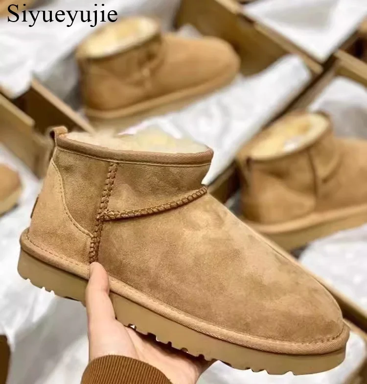 Top Trends: Woman Winter Warm Snow Boots Tazz Fur Real Sheepskin Wool Low-cut Warm Fur Shoes Man And Women Winter Short Boots Big Size 44 Shoppable Styles