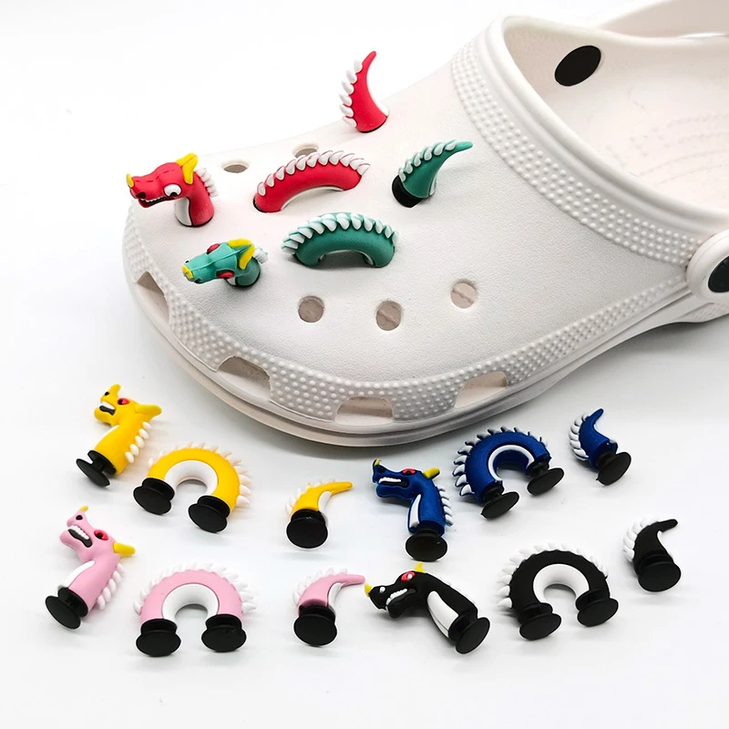 Top Trends: 1Set Spoof Cartoon China Dragon PVC Hole Shoe Charms DIY Funny Shoe Accessories Fit Croc Snake Decorations Buckle Unisex Gift Shoppable Styles