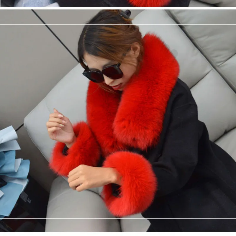 Top Trends: Real Fox Fur Collar And Cuffs Set Winter Coat Hood Decors For Woman Luxury Natural Fur Scarf Black Arm Wrist Fur Sleeves Cuff Shoppable Styles - Image 6