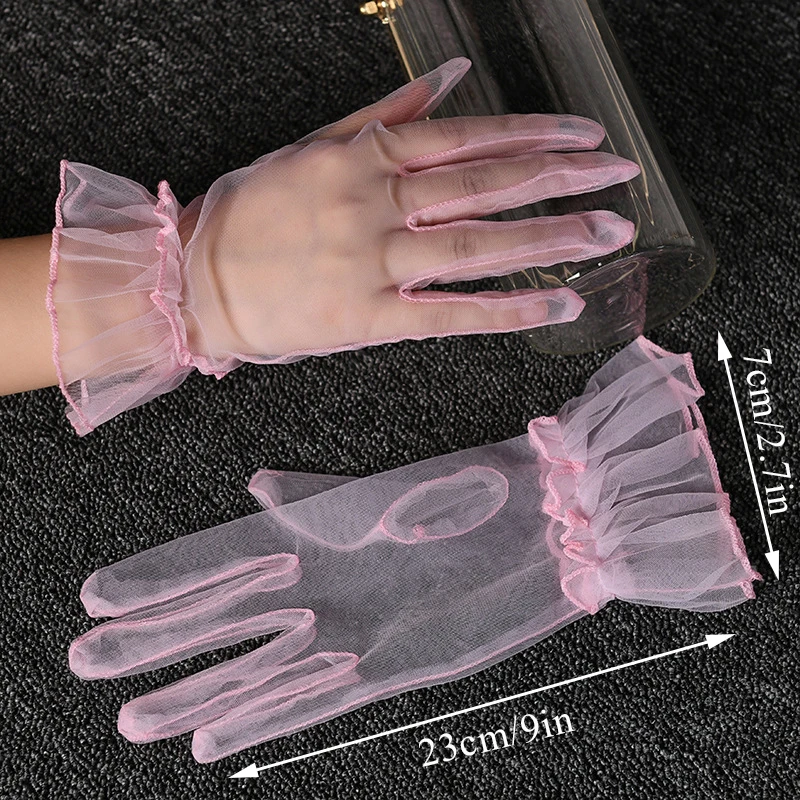 Top Trends: Summer Women Short Tulle Gloves Wedding White Black Elegant Gloves Stretchy Lace Full Finger Mittens Mesh Transparentes Gloves Shoppable Styles - Image 3