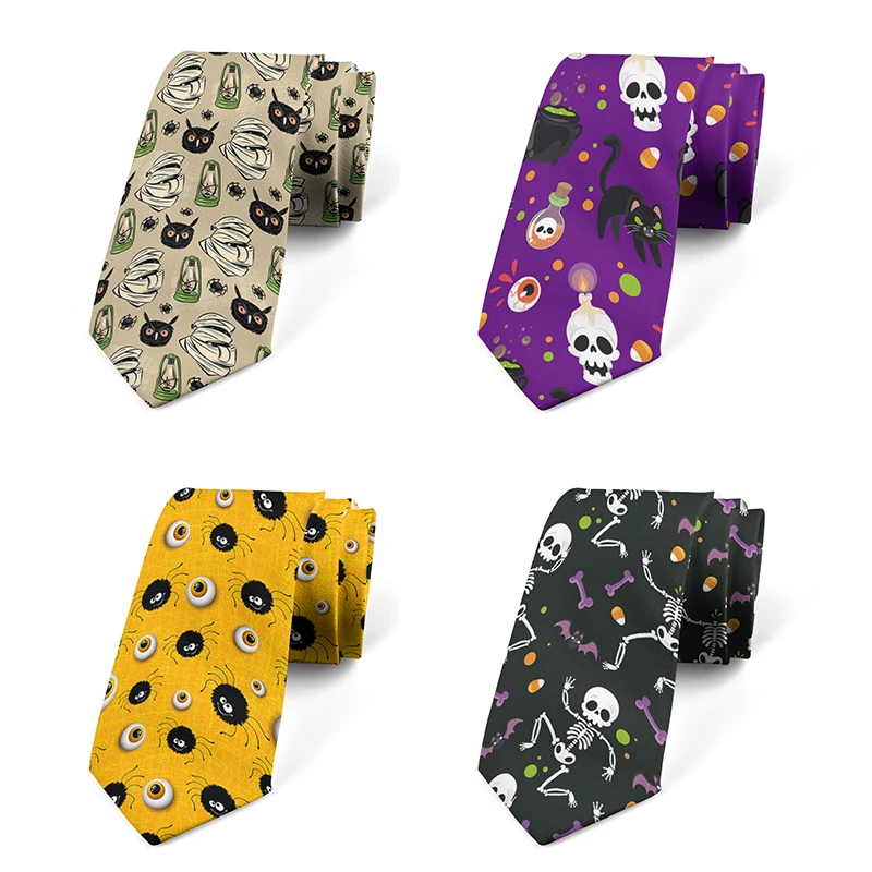 Top Trends: Funny Skeleton Novelty Men Necktie Accessories Creative 3D Printing 8CM High Quality Polyester Tie Halloween Happy Pumpkin Tie Shoppable Styles