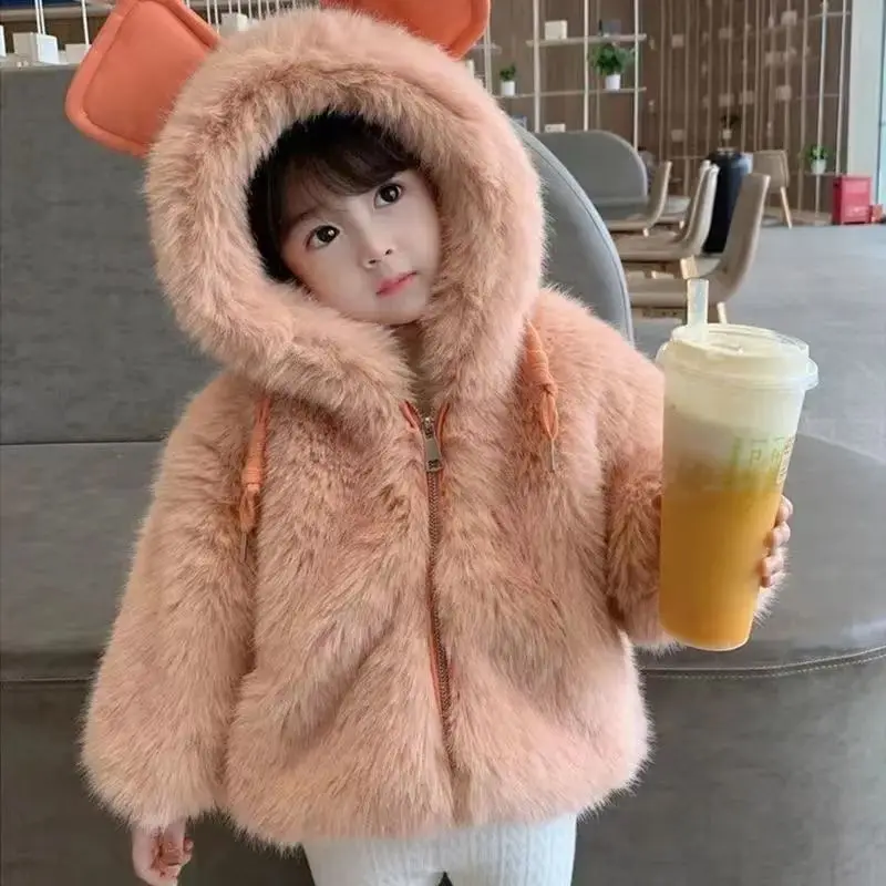 Top Trends: Girls' Winter Plush Cotton Coat 2023 New Children's Hooded Fashion Coat Little Girl Solid Princess Top Shoppable Styles - Image 2