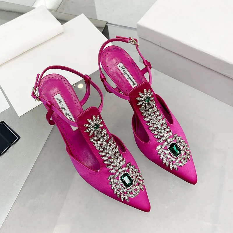 Top Trends: Ladies Wedding Shoes Rhinestone Pointed Toe High Heels Satin Gemstone Stiletto Sandals 2022 New Baotou Fairy Pump Wedding Shoes Shoppable Styles