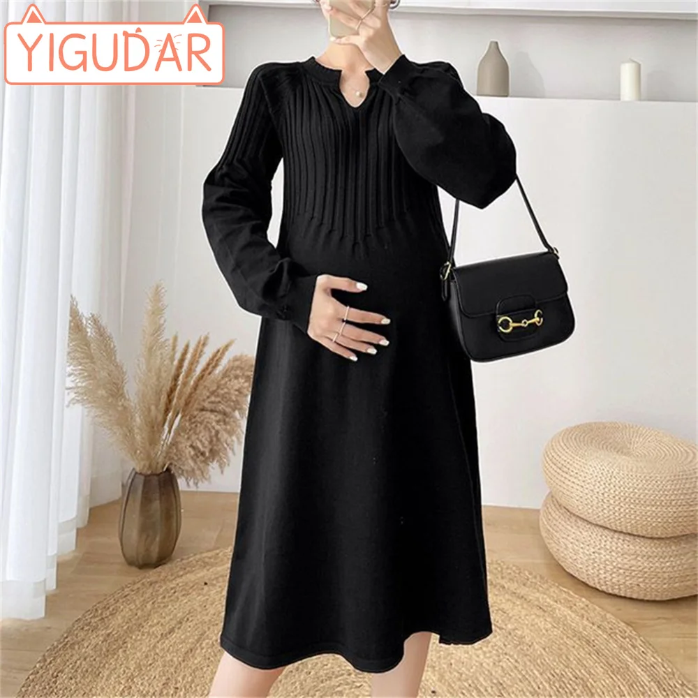 Top Trends: Autumn Winter Short Pregnancy Clothes Thick Sweater Dress Elegant Knit Dress Slim Mini Dress Female Chic Knit Maternity Dress Shoppable Styles