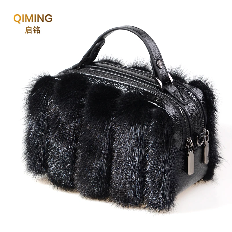 Top Trends: Real Fur Bag Women Shoulder Bag Double Zipper Square Leisure Mink Fur Bag Ladies Bags Purses And Handbags Crossbody Furry Bag Shoppable Styles