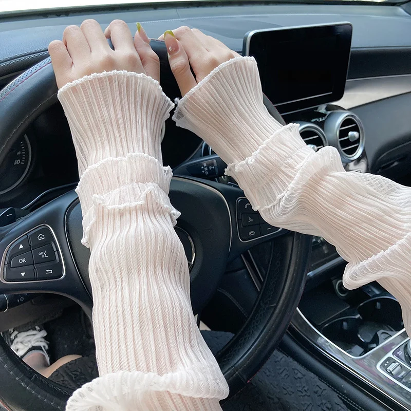 Top Trends: Summer Arm Sleeves For Women Sexy Lace Mesh Long Arm Sleeve Mittens Breathable Sunscreen Fingerless Lady Driving Arm Sleeve Shoppable Styles