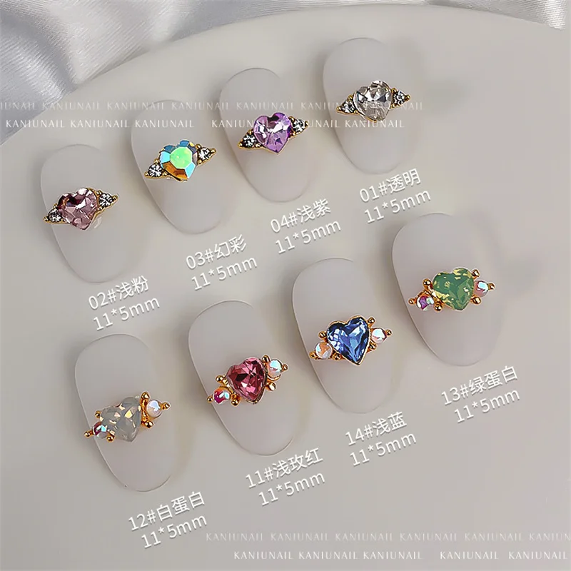 Top Trends: 10Pcs Heart Ring Crystal Rhinestones Nail Charms Sparkle Glass Nail Art Decorations For Luxury Press On Nail Accessories 11x5mm Shoppable Styles