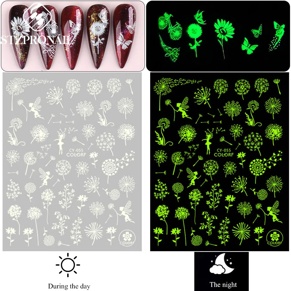 Top Trends: 3D Luminous Nail Stickers In The Dark Glow Butterfly Flower Leaf Angel Slider For Nail Decals Manicure Accessories SLCY055-063 Shoppable Styles