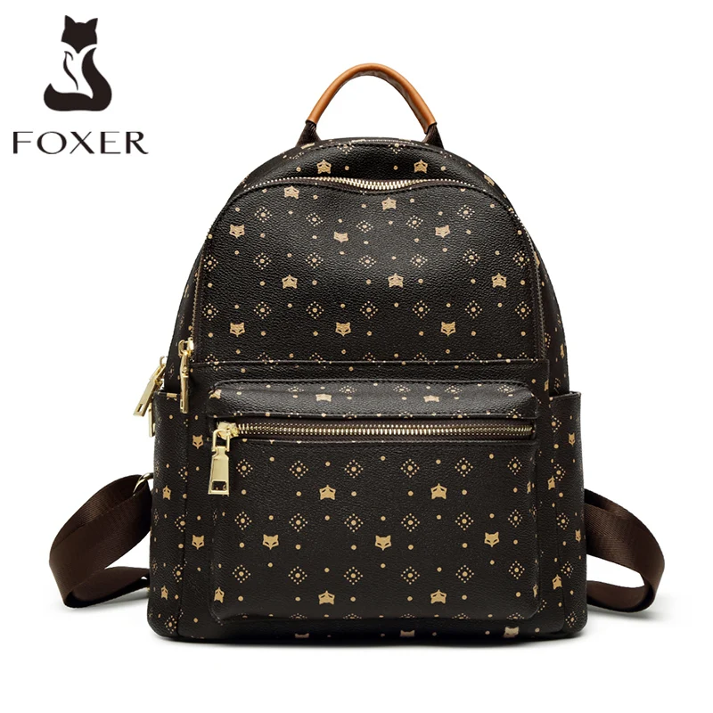 Top Trends: FOXER Female Monogram PVC Leather Backpack Lady Vintage Fashion Laptop Bag Women Travel Large Capacity Signature Schoolbag Gifts Shoppable Styles