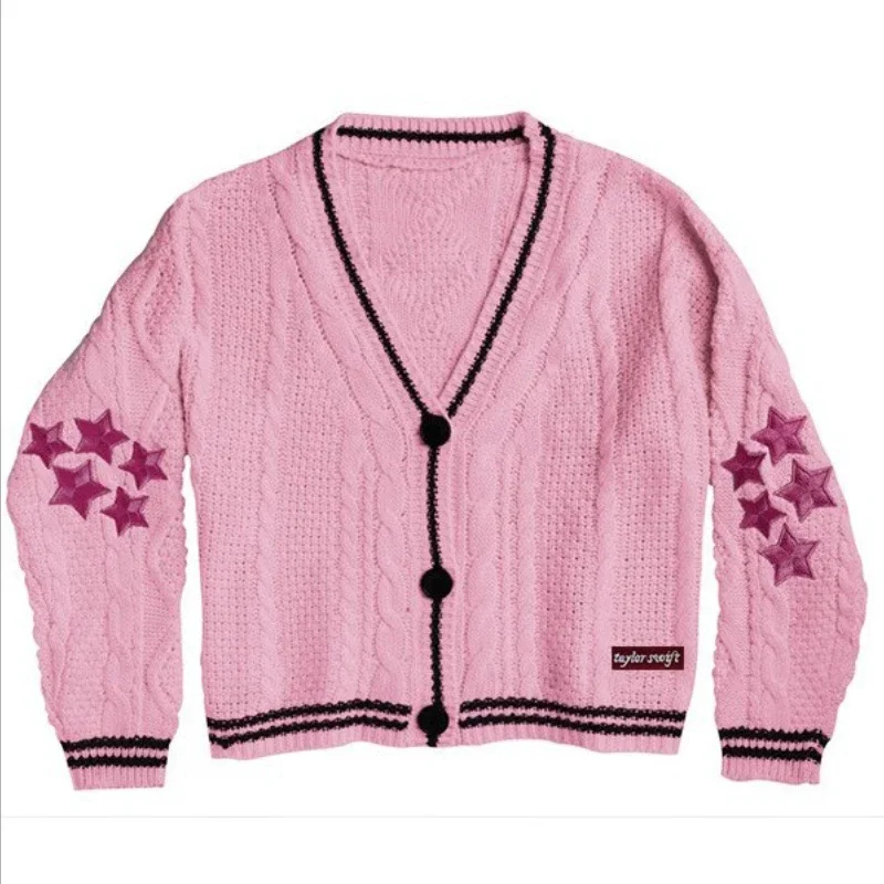 Top Trends: Deeptown Y2K Swift Star Embroidery Cardigan Women Autumn Winter Tay Knitted Sweater Loose Button Up Tops Coats Vintage Aesthetic Shoppable Styles