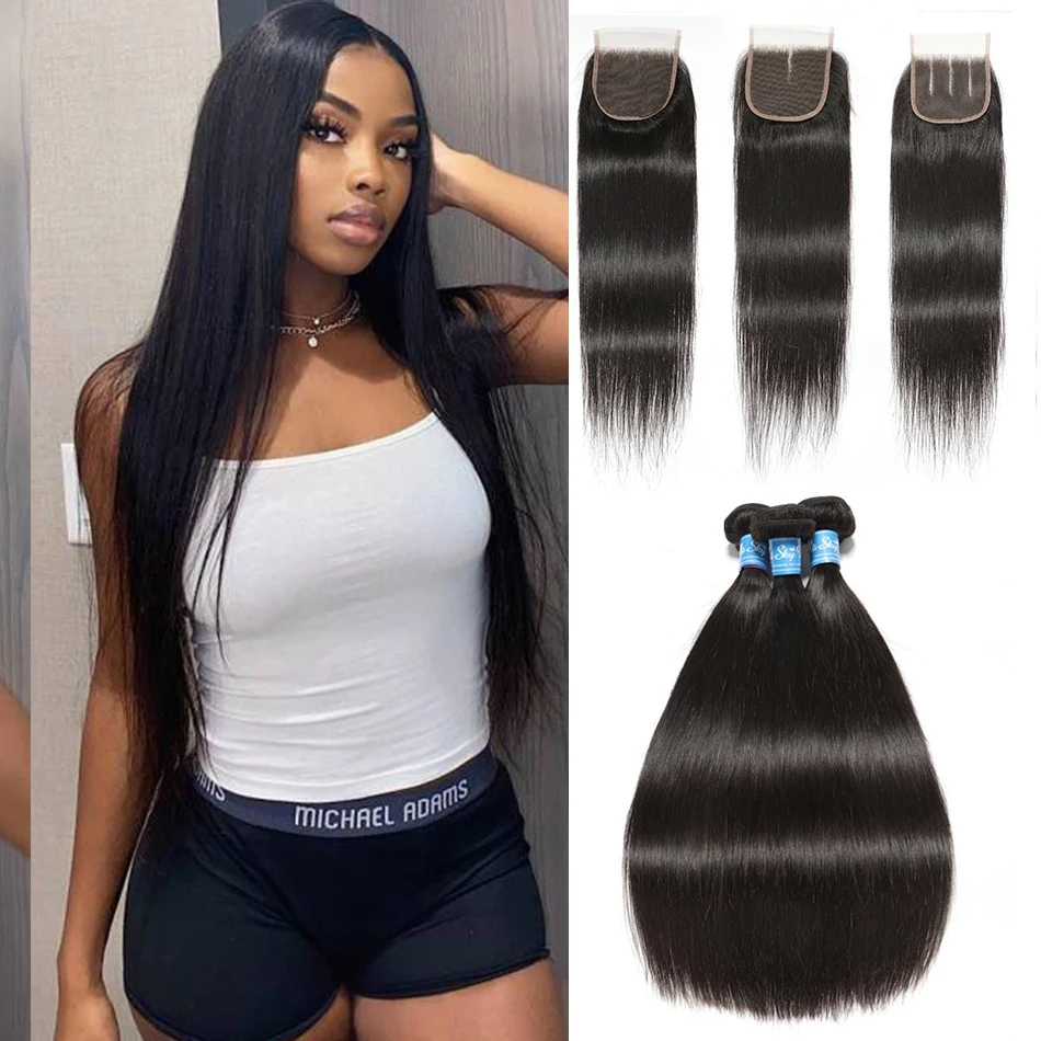 Top Trends: Bone Straight Hair Bundles With Closure Brazilian Hair Extensions Human Hair Remy Human Hair Bundles With Frontal Closure Soft Shoppable Styles